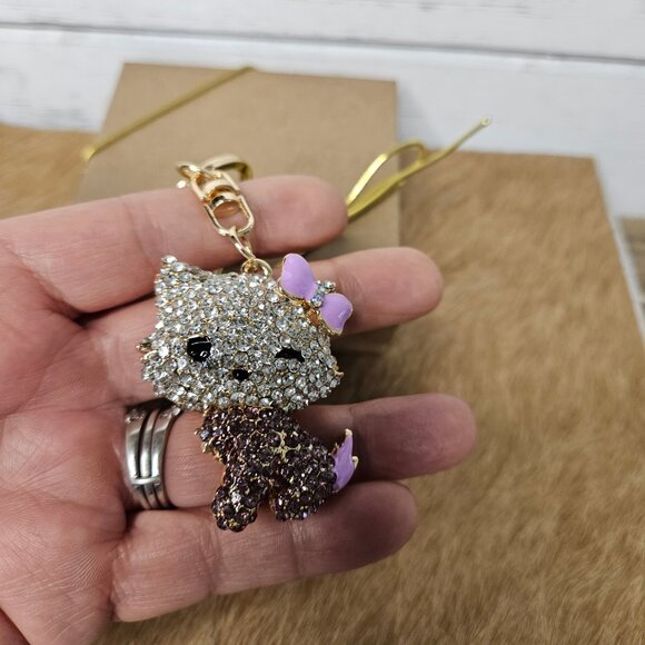 Key Chain Lavender Rhinestone Bling Kittie or Purse Charm - Picture 3 of 4